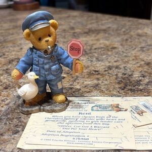 Enesco Police Bear Figurine with Goose - Blue and Tan